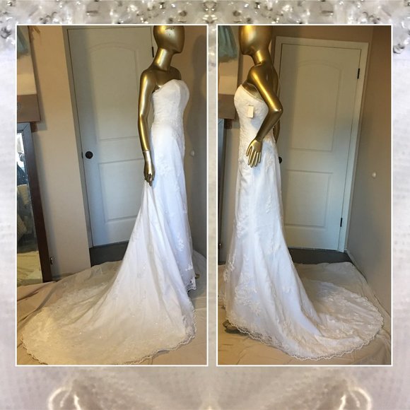 MICHELANGELO ๐ฅ Beaded Strapless Tulle Lace Wedding Dress - David's Bridal NEW!! - Picture 7 of 16